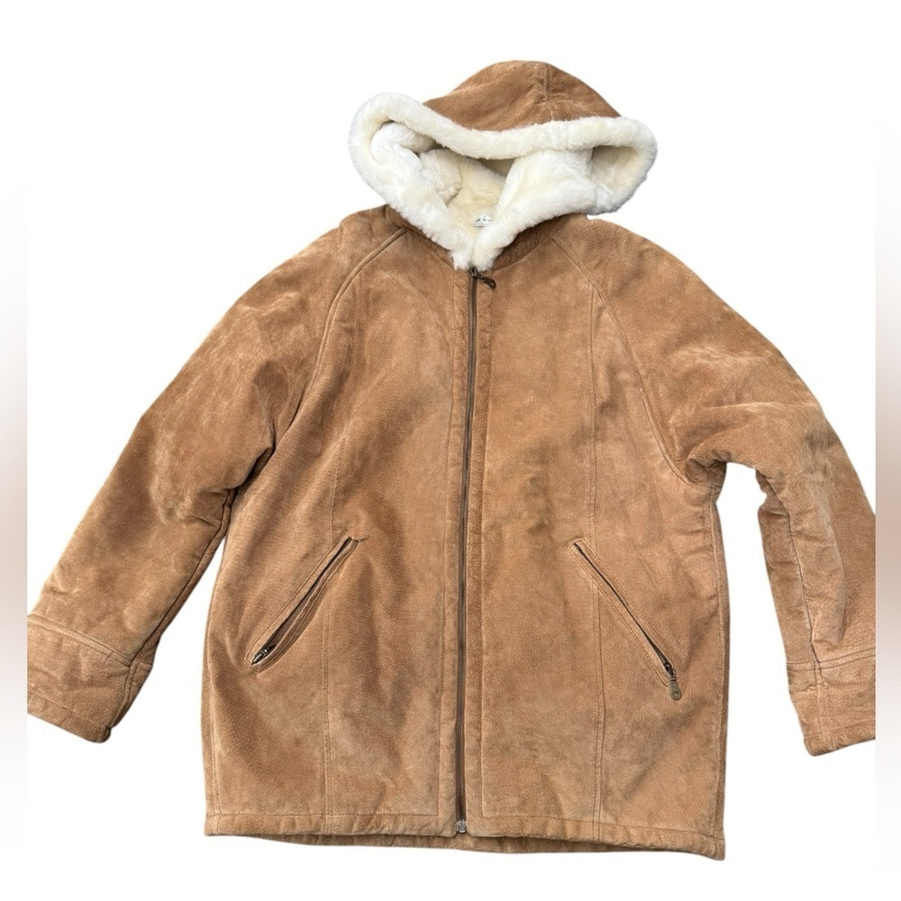 Womens J Percy for Marvin Richards genuine leather coat with faux fur inside Lg